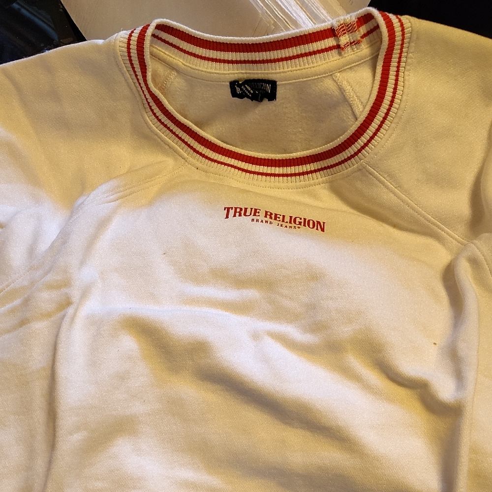 True Religion White Sweatshirt And Shorts with Red Accents Top 2X and Bottom XL
